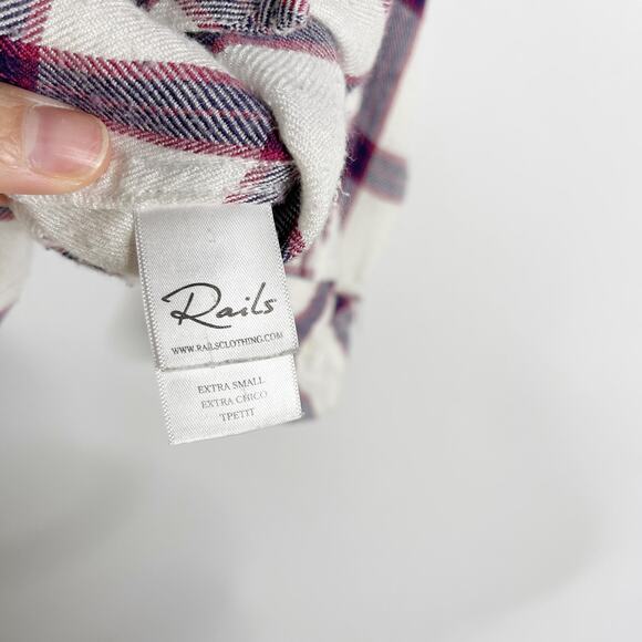 Rails Womens XSmall White Red Plaid Hunter Flannel Button Down Shirt Long Sleeve - Picture 6 of 8
